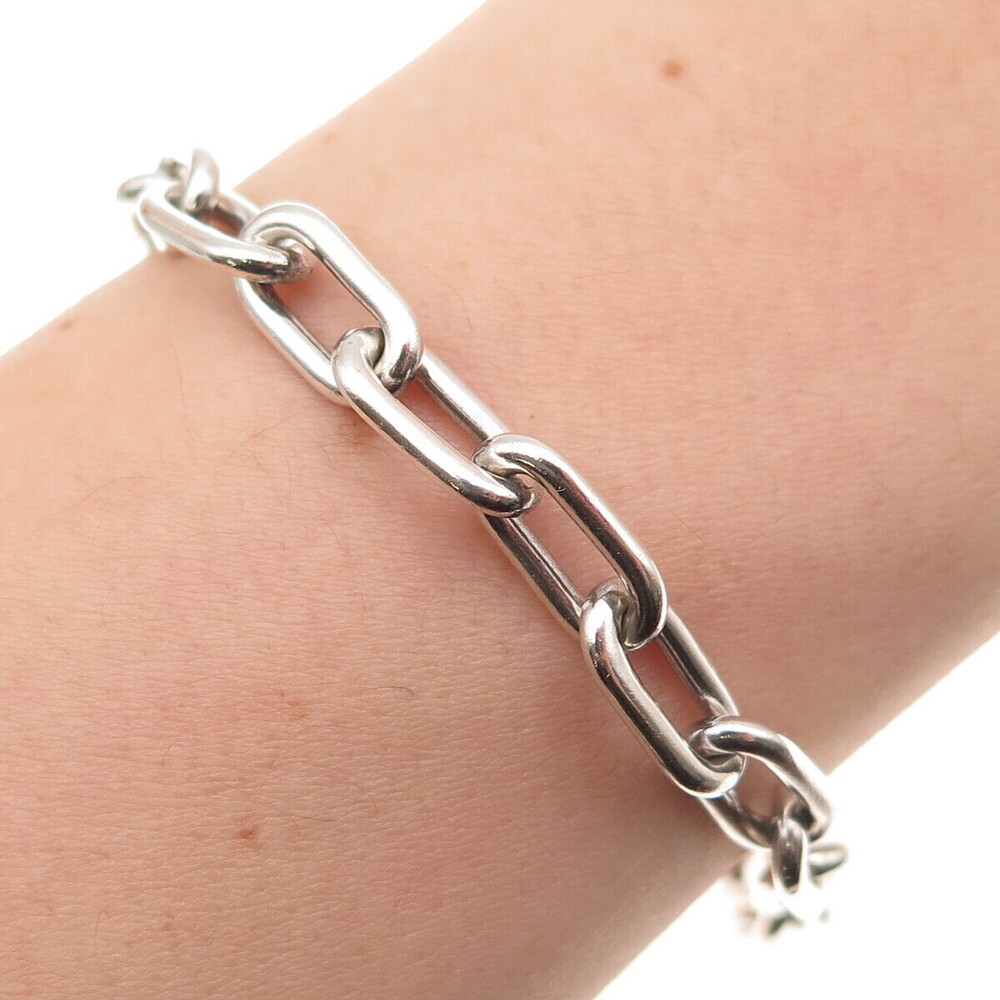 925 Sterling Silver Vintage Paperclip Link Bracelet 6.5"